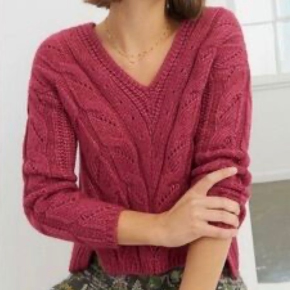 ANTHROPOLOGIE Acrylic Nylon Alpaca Blend Ramona Cable Knit V-Neck Sweater Sz S - Picture 11 of 12